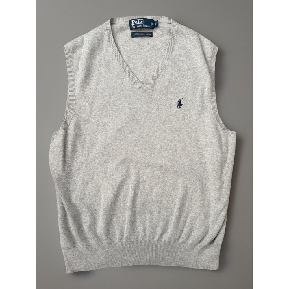 Polo Ralph Lauren Sweater Vest Gray Pima Cotton Embroidered Pony Logo Large JBHS
